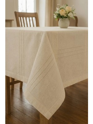 Beta Moda Hub Jasmin Kahverengi Keten Dokulu Masa Örtüsü Leke Tutmaz, Yumuşak Yüzey