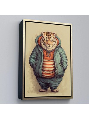 Beta Moda Hub Ahşap Çerçeveli Kaplan Kafalı Şişman Insan Tablo-