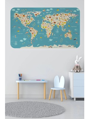 Beta Moda Hub Eğitici Dünya Haritası Dünya Atlası Çocuk ve Bebek Odası Duvar STICKER-85X130-3776