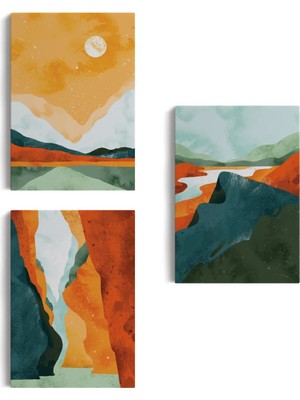 Beta Moda Hub 3’lü Tablo Estetik Manzaralar Suluboya Sanat Dekoratif Tablo Seti-Ac-
