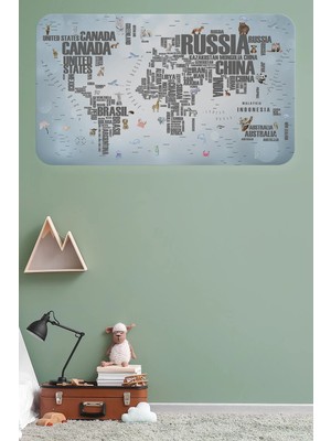 Beta Moda Hub Ülke Adlı Eğitici Dünya Haritası Dünya Atlası Çocuk ve Bebek Odası Duvar STICKER-85X130-3823