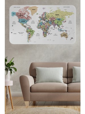 Beta Moda Hub Türkçe Eğitici Ülke ve Başkent Detaylı Atlası Dünya Haritası Duvar STICKER-85X130-3850