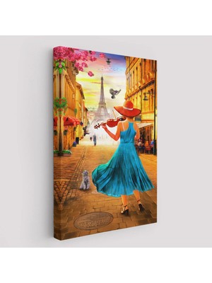 Beta Moda Hub Paris De Etfel Kulesine Karşı Keman Çalan Kız Tablosu-