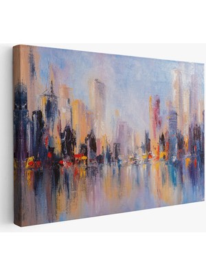 Beta Moda Hub Su Yansimaları ve Şehir Yağlıboya Görünüm Dekoratif Kanvas Duvar Tablosu-