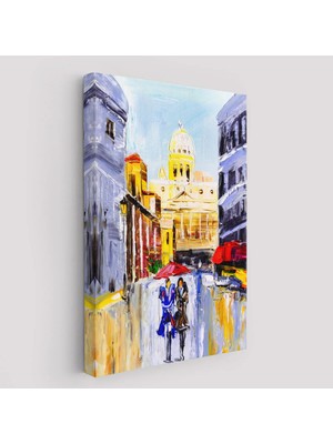 Beta Moda Hub Italya Şehir Manzarası Yağlıboya Görünüm Dekoratif Kanvas Duvar Tablosu-