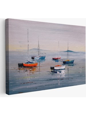 Beta Moda Hub Deniz ve Yelkenliler Manzarası Yağlıboya Görünüm Dekoratif Kanvas Duvar Tablosu-