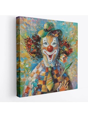 Beta Moda Hub Bir Çiçekli Palyaço Yağlıboya Görünüm Dekoratif Kanvas Duvar Tablosu-