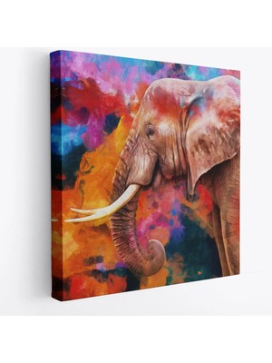 Beta Moda Hub Renkli Fil Yağlıboya Görünüm Dekoratif Kanvas Duvar Tablosu-