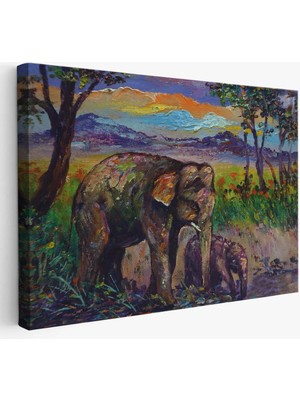 Beta Moda Hub Ormandaki Yavru Fil ve Anne Fil Tablosu-