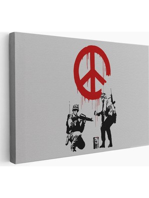 Beta Moda Hub Bansky, Barış Işareti Yapan Askerler Kanvas Tablosu-