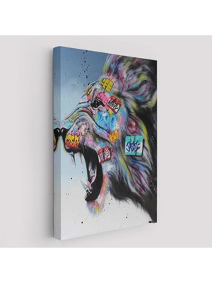 Beta Moda Hub Renkli Kükreyen Aslan Kanvas Tablo, Pop Art, Sokak Sanatı-
