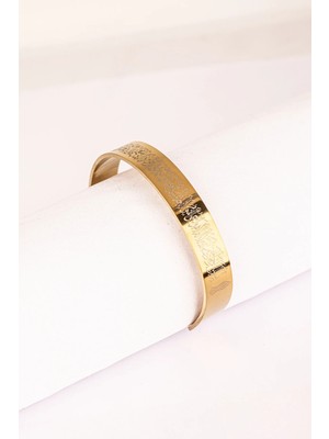 Beta Moda Hub Altın Renk Ayetel Kürsi Nalı Şerif Yazılı Çelik Bileklik Ayarlanabilir Paslanmaz Kararmaz Unisex