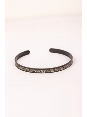 Beta Moda Hub Siyah Renk Unisex Ayetel Kürsi Nalı Şerif Yazılı Çelik Bileklik Ayarlanabilir Paslanmaz Kararmaz