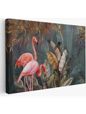 Beta Moda Hub Pembe Filamingolar Yağlıboya Görünüm Dekoratif Tablo -