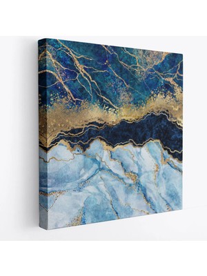 Beta Moda Hub Mavi ve Gold'un Mükemmel Uyumu Mermer Görünümlü Modern Kanvas Tablo-