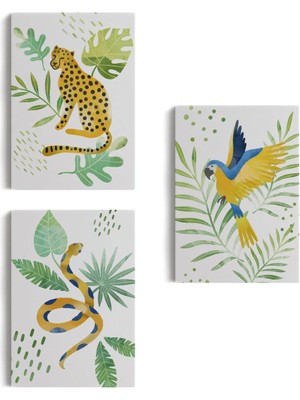 Beta Moda Hub 3’lü Tablo Vahşi Hayvanlar Temalı Takım Dekoratif Şık ve Modern Duvar Tablo Seti-Ay-