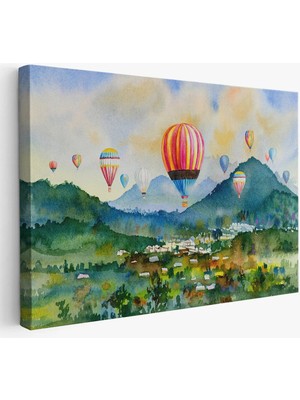 Beta Moda Hub Kapadokya Hava Balonları Yağlıboya Görünüm Dekoratif Kanvas Duvar Tablosu-