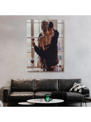 Beta Moda Hub Kırmızı Şarap Içen Sevgililer Dekoratif Duvar Tablosu-