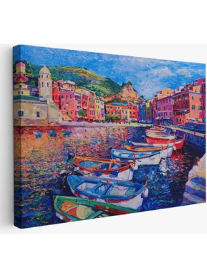 Beta Moda Hub Şehir Limanı Yağlıboya Görünüm Dekoratif Kanvas Duvar Tablosu-