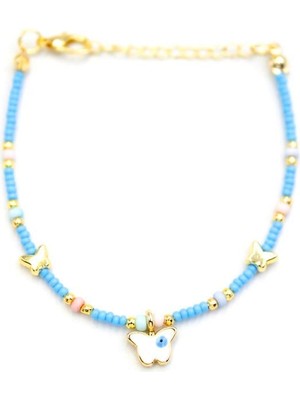 Aesco Kelebek Boncuk Bileklik - Açık Mavi