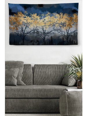 Beta Moda Hub Duvar Örtüsü Ay Işığı ve Orman Manzaralı Kaliteli Kanvas Duvar Halısı-