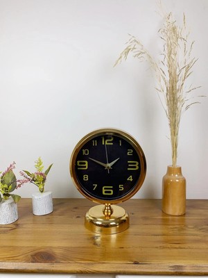 Epilons Mey Ithalat® Gold Metal Siyah Inci Masa Saati 25×20 cm