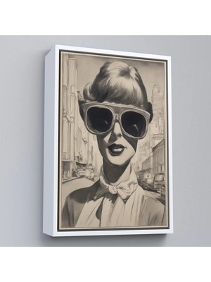 Beta Moda Hub Ahşap Çerçeveli Kara Kalem Çalışması Görünümlü Cool Kadın Tablosu-