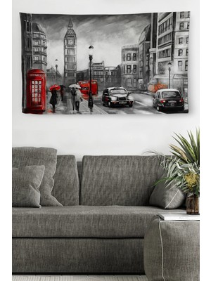 Beta Moda Hub Duvar Örtüsü Londra Da Kış Yağlıboya Görünümlü Kaliteli Kanvas Duvar Halısı-