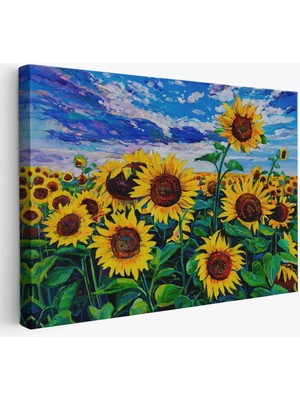 Beta Moda Hub Ayçiçeği Tarlası Yağlıboya Görünüm Dekoratif Kanvas Duvar Tablosu-