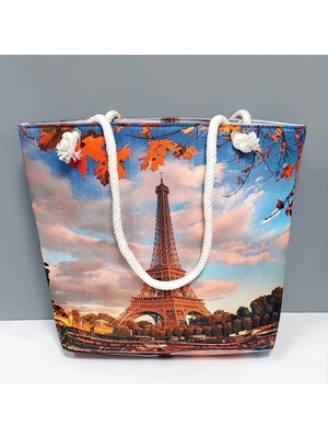 Aesco Eyfel Kulesi Desenli Plaj Çantası