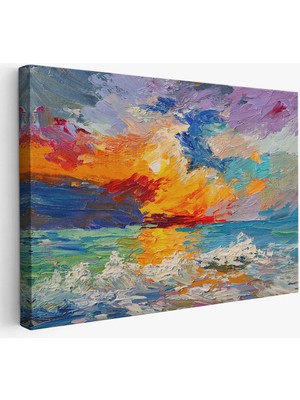 Beta Moda Hub Denizde Gün Batımı Yağlıboya Görünüm Dekoratif Kanvas Duvar Tablosu-