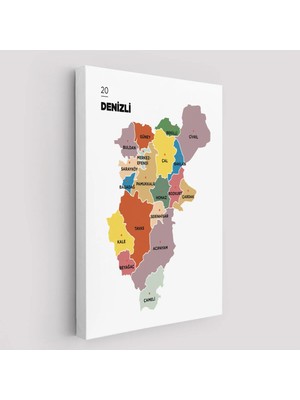 Beta Moda Hub Denizli Ili ve Ilçeler Haritası Dekoratif Kanvas Tablo