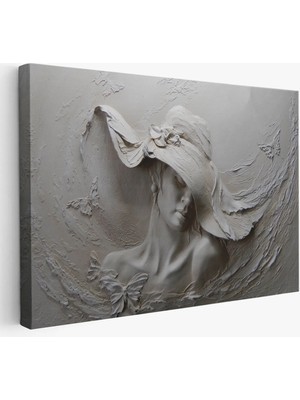 Beta Moda Hub Kabartma Görünümlü Şapkalı Kadın Kanvas Duvar Tablosu -