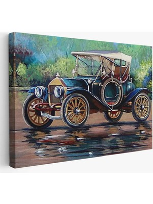 Beta Moda Hub Eski Siyah Araba Yağlıboya Görünüm Dekoratif Kanvas Duvar Tablo-
