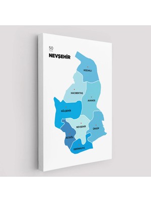 Beta Moda Hub Nevşehir Ili ve Ilçeler Haritası Dekoratif Kanvas Tablo
