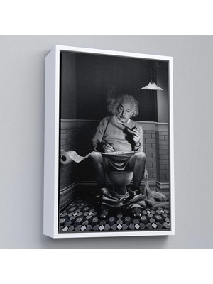 Beta Moda Hub Ahşap Çerçeveli Albert Einstein - Tuvalette Pipo Içen Albert Tablo-