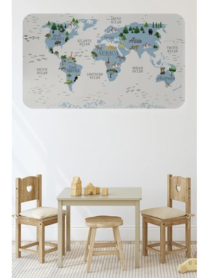 Beta Moda Hub Eğitici Dünya Haritası Dünya Atlası Çocuk ve Bebek Odası Duvar STICKER-85X130-3815