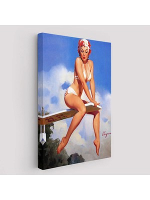 Beta Moda Hub Tramplen Üstündeki Bikinili Sexi Kadın Dekoratif Duvar Tablosu-