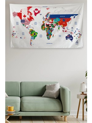 Beta Moda Hub Duvar Örtüsü Dünya Haritası Kaliteli Kanvas Duvar Halısı-