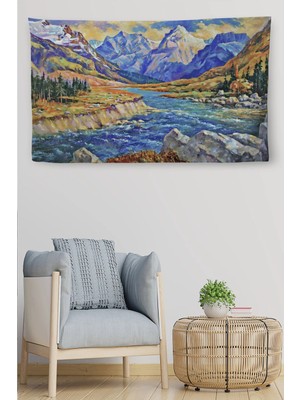 Beta Moda Hub Duvar Örtüsü Kafkasya Dağları Yağlıboya Görünümlü Kaliteli Kanvas Duvar Halısı-