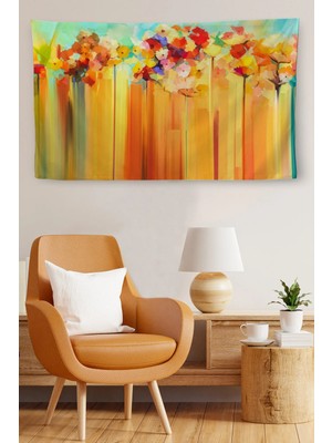 Beta Moda Hub Duvar Örtüsü Çiçekler Yağlıboya Görünümlü Kaliteli Kanvas Duvar Halısı-