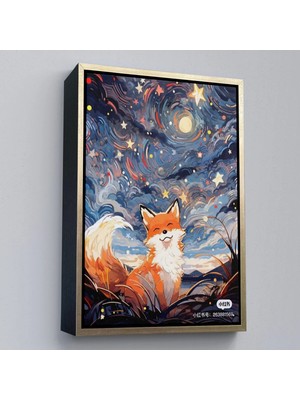 Beta Moda Hub Ahşap Çerçeveli Soyut Ormandaki Sarı Tilki Tablosu-