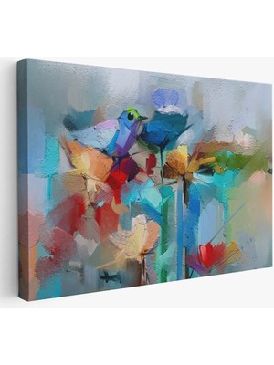Beta Moda Hub Modern Soyut Tarzda Çiçekler ve Kuş Dekoratif Kanvas Duvar Tablosu-