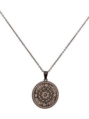 Beta Moda Hub Celcelütiye ve Ism-I Azam Vefk Yazılı Çelik Kolye Titanyum Renk Paslanmaz Zincir (Unisex)