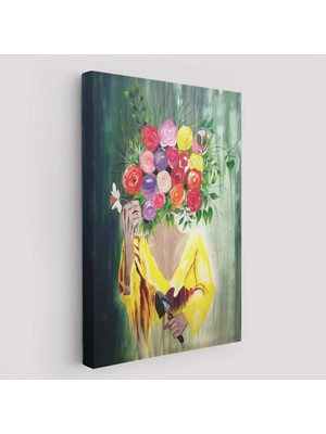 Beta Moda Hub Çiçek Başlı Kadın Portresi Yağlıboya Görünüm Dekoratif Duvar Tablosu-