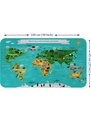 Beta Moda Hub Eğitici Dünya Haritası Dünya Atlası Çocuk ve Bebek Odası Duvar STICKER-60X105-3780