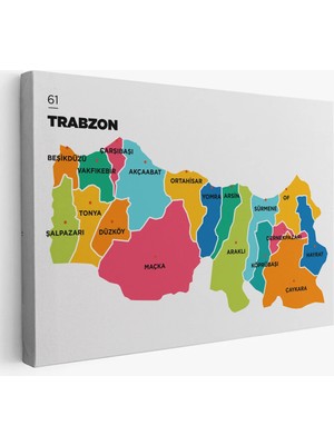 Beta Moda Hub Trabzon Ili ve Ilçeler Haritası Dekoratif Kanvas Tablo