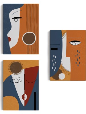 Beta Moda Hub Gerçeküstü Soyut Yüzler Dekoratif Duvar Tablosu Üçlü Set-Dt-