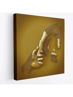 Beta Moda Hub 3D Efekt Altın Insan Kanvas Tablo, Altın Duvar Dekoru, Altın Gold Efekt-