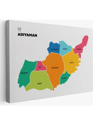 Beta Moda Hub Adıyaman Ili ve Ilçeler Haritası Dekoratif Kanvas Tablo